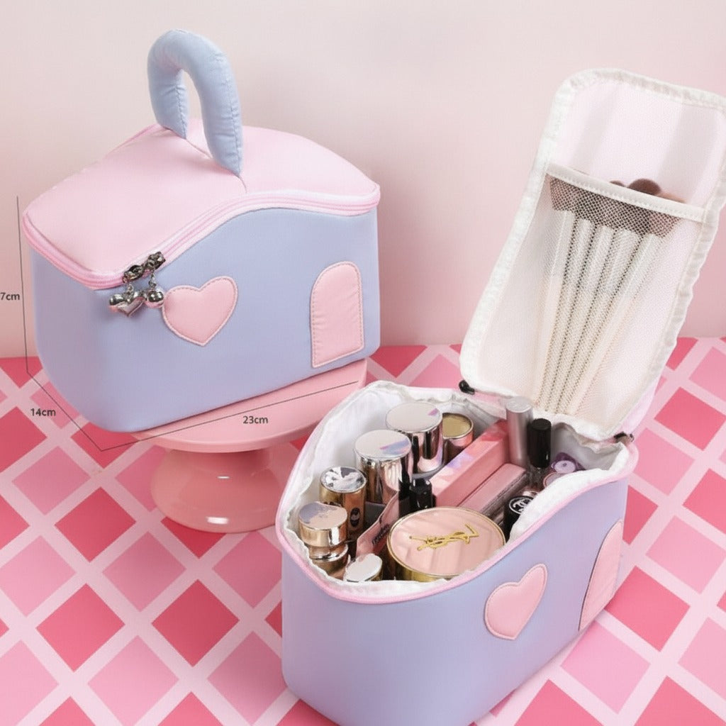 Heart Cosmetic Case With Mirror - Blue Little House – bags & wallets (view 2)