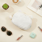 White Quilted Floral Cat Ear Cosmetic Bag With Charm – bags & wallets (view 2)