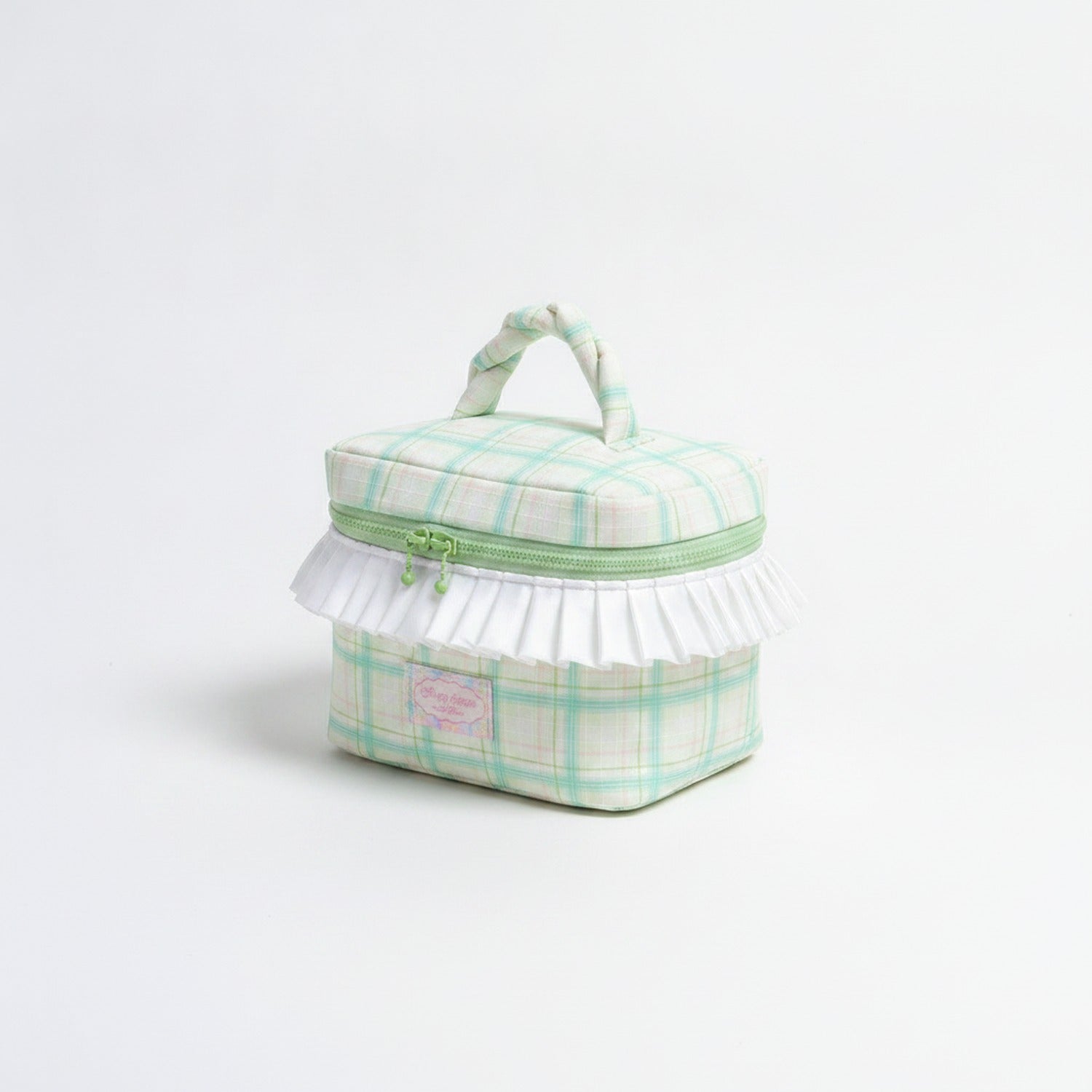 Cosmetic Bag With Ruffle Trim - Green Gingham – bags & wallets (view 1)