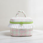 Cosmetic Bag With Ruffle Trim - Pink Green Plaid – bags & wallets (view 2)