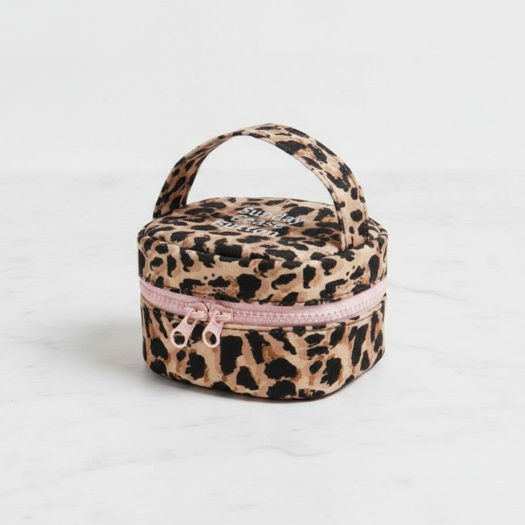 Leopard Print Cosmetic Bag With Pink Bow
