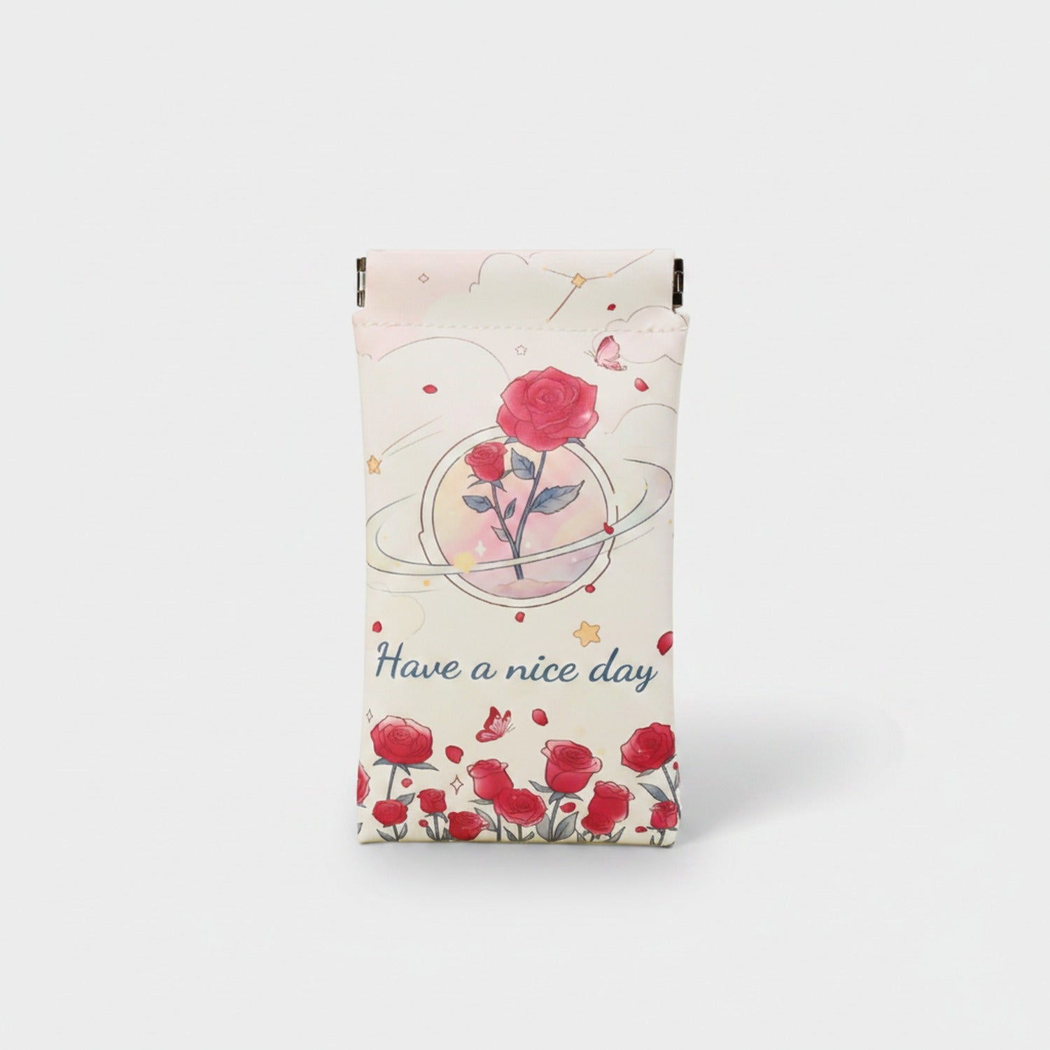 Rose Planet Flower Cosmetic Bag With Butterfly