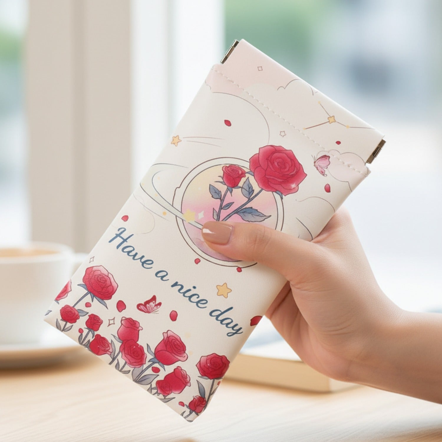 Rose Planet Flower Cosmetic Bag With Butterfly
