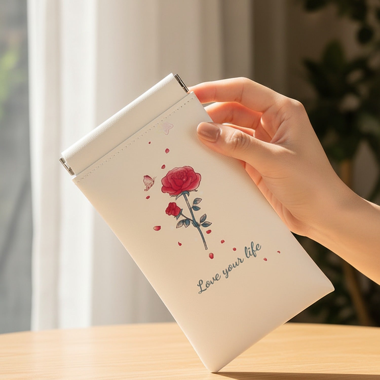 Rose Flower Cream Cosmetic Pouch