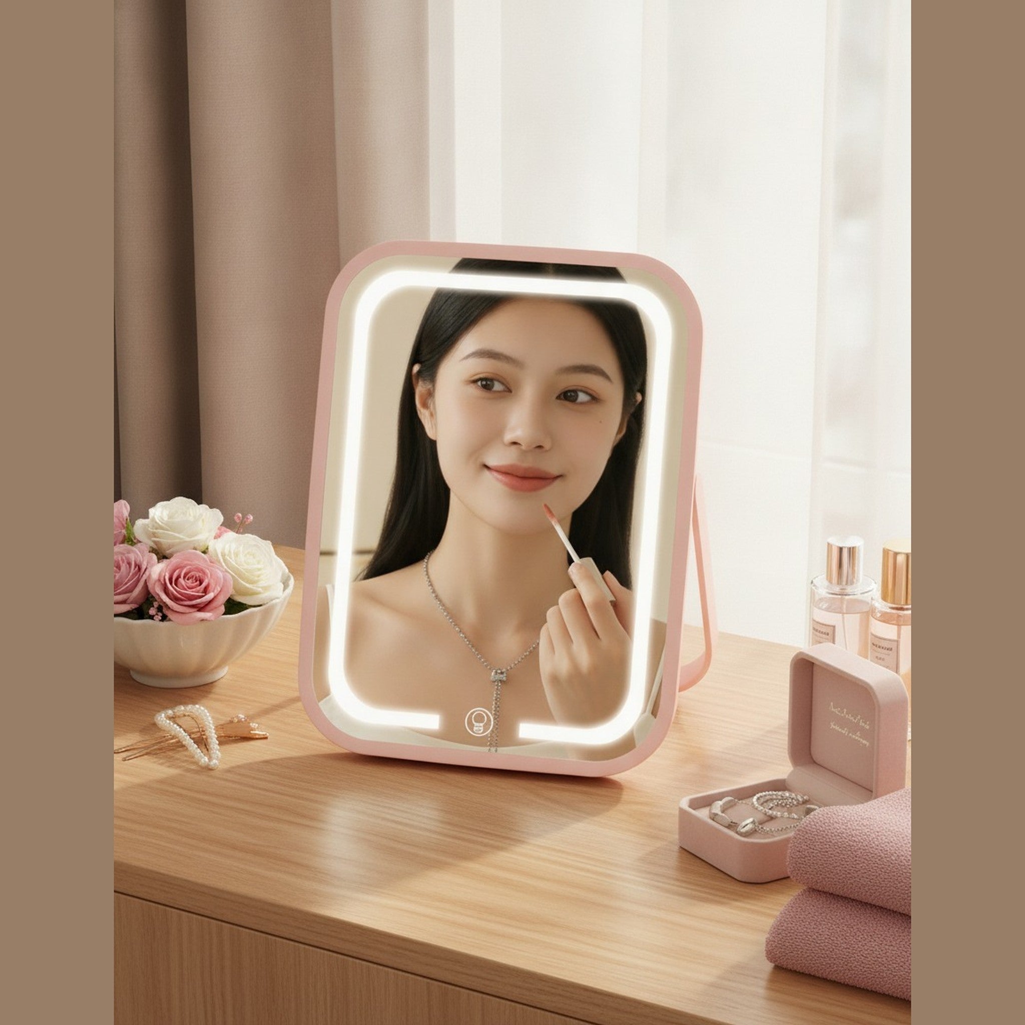 Rechargeable Tri-Color LED Makeup Mirror – Korean beauty tool (view 3)