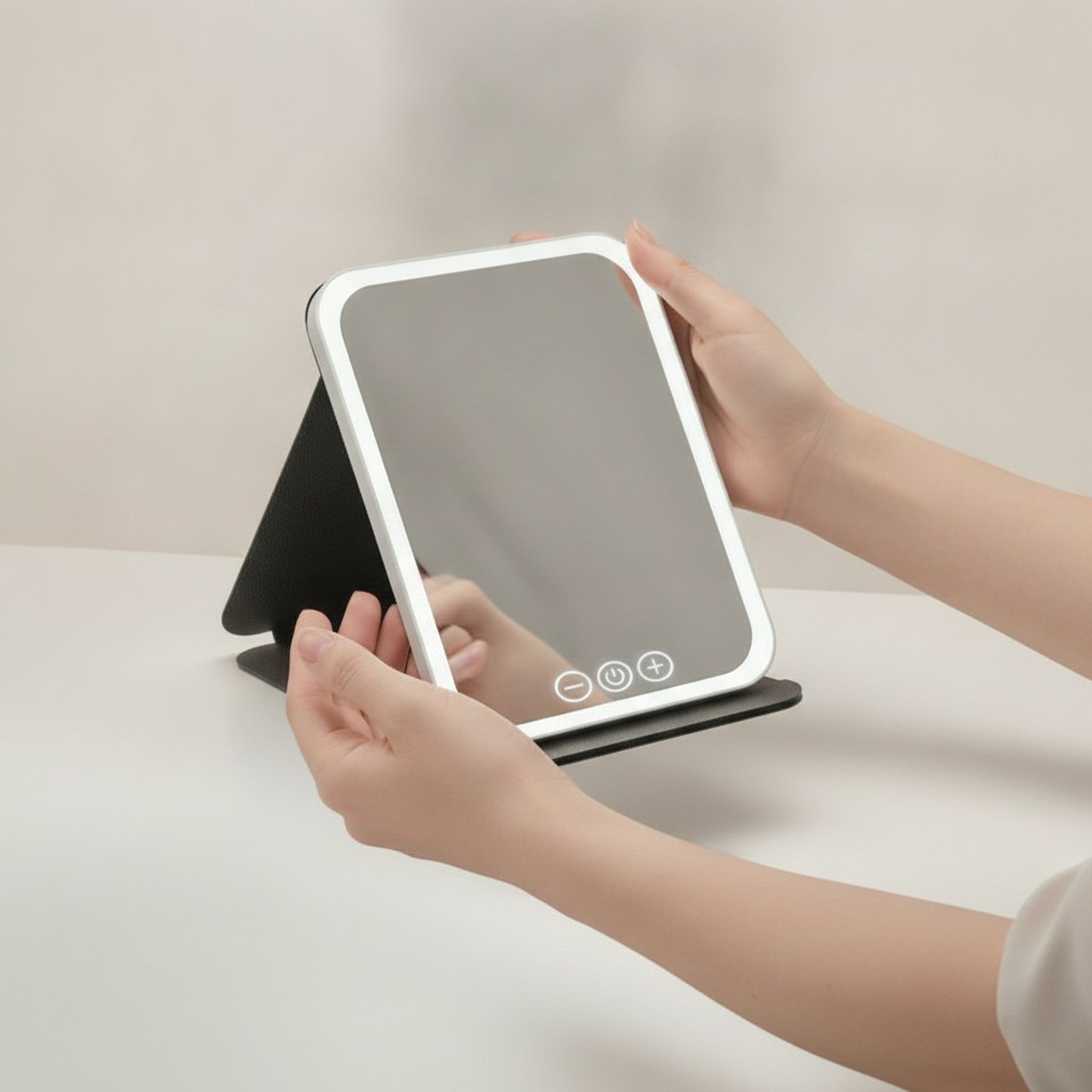 Rechargeable Foldable LED Three-Color Makeup Mirror – Korean beauty tool (view 4)