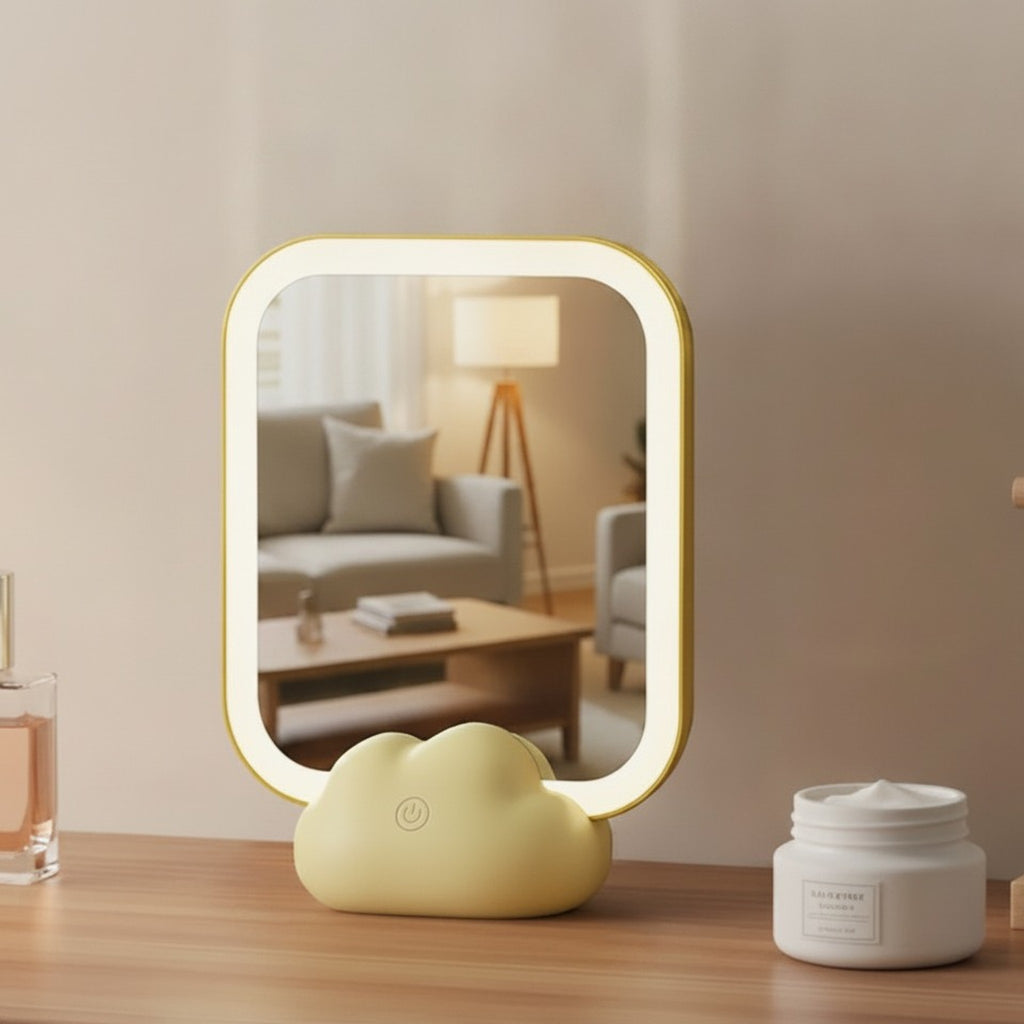 Cute Yellow Cloud LED Portable Vanity Mirror