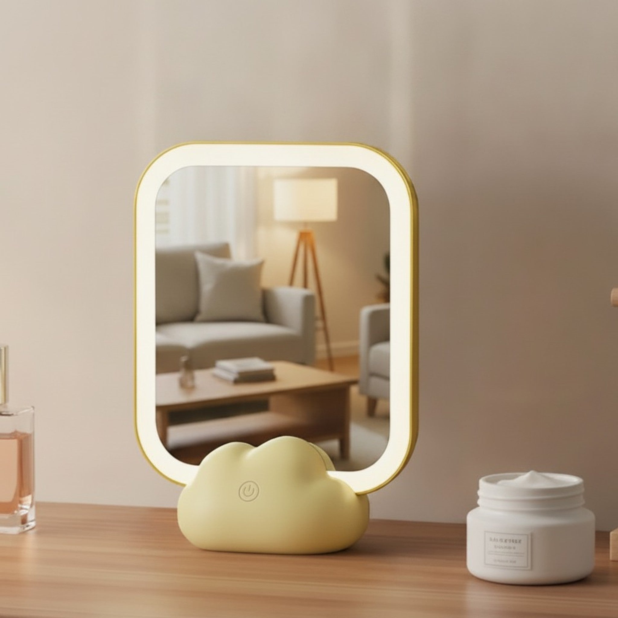 Cute Yellow Cloud LED Portable Vanity Mirror