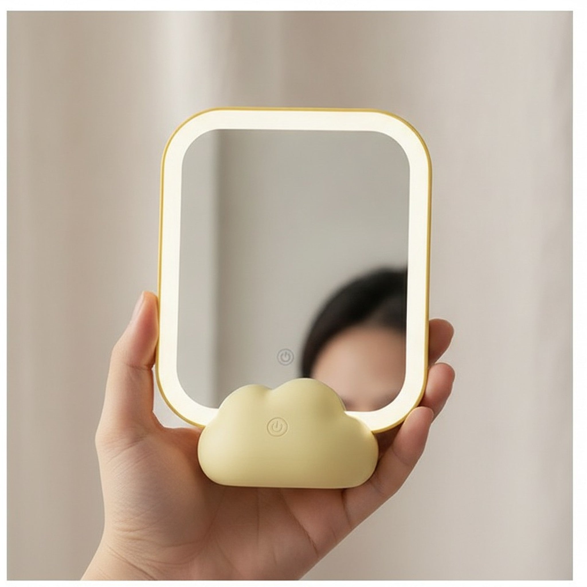 Cute Yellow Cloud LED Portable Vanity Mirror