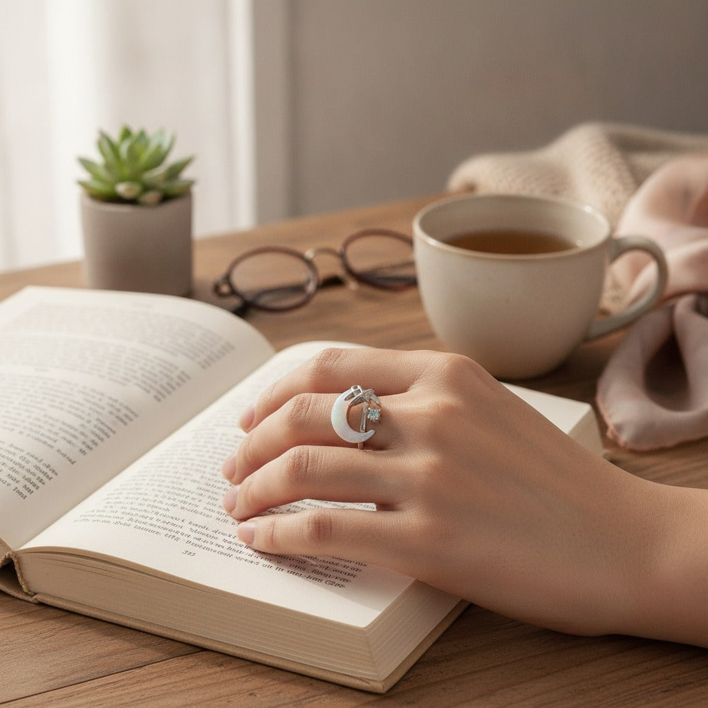 Elegant Crescent Moon Star Ring – jewelry (view 2)