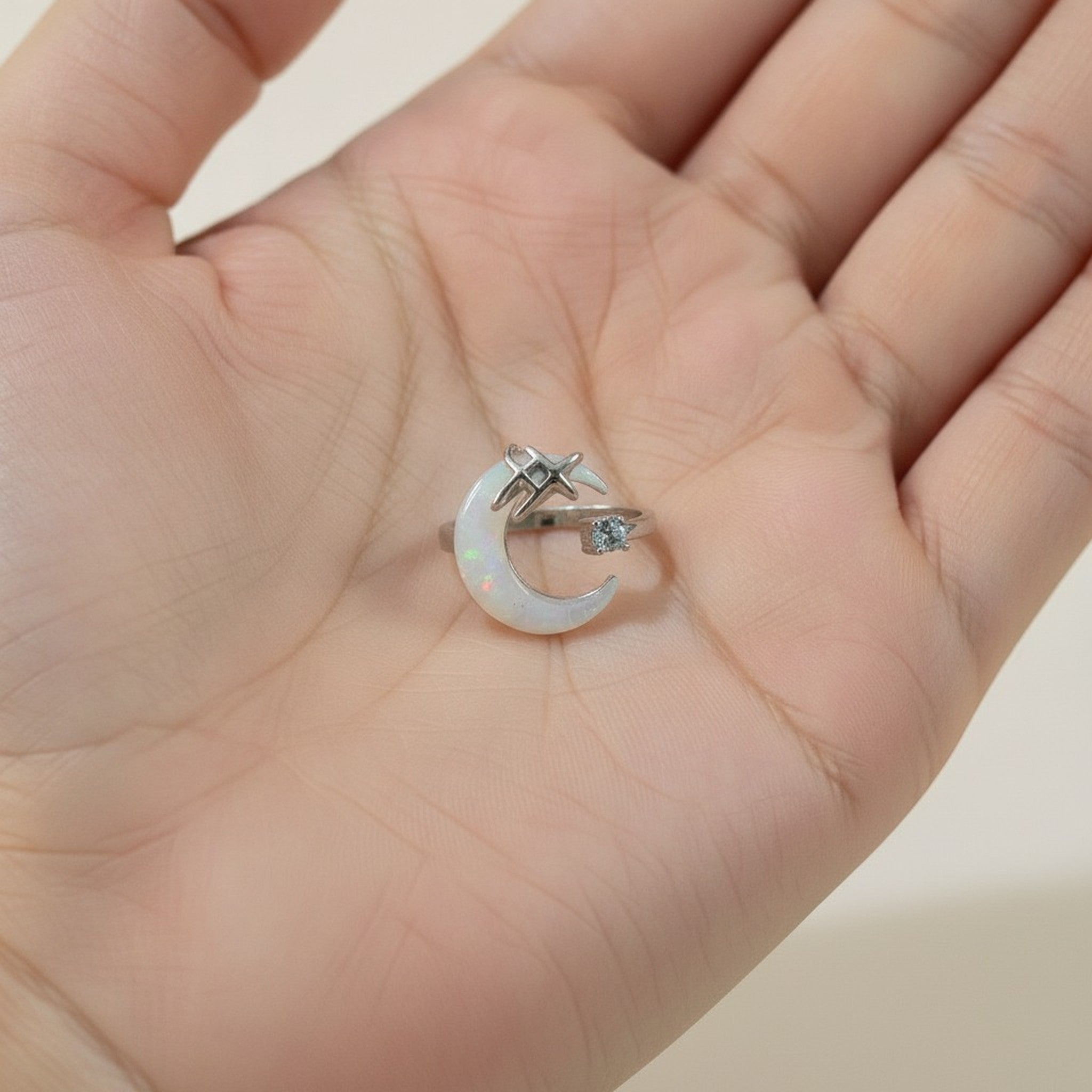 Elegant Crescent Moon Star Ring – jewelry (view 3)