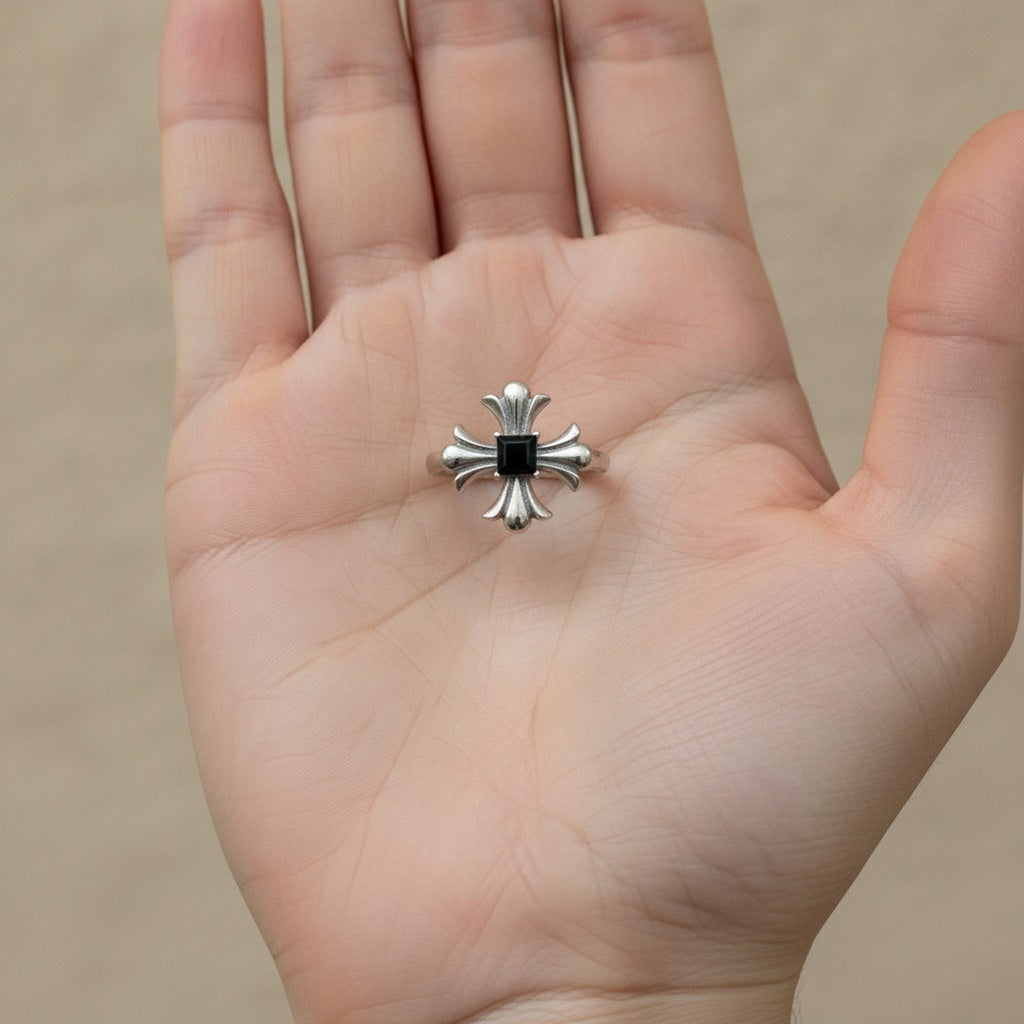 Silver Cross Gemstone Statement Ring – jewelry (view 3)