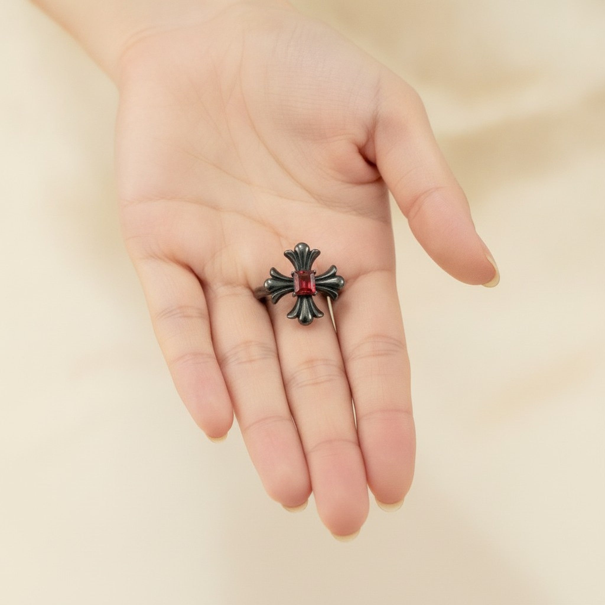 Gothic Cross Gemstone Ring – jewelry (view 3)