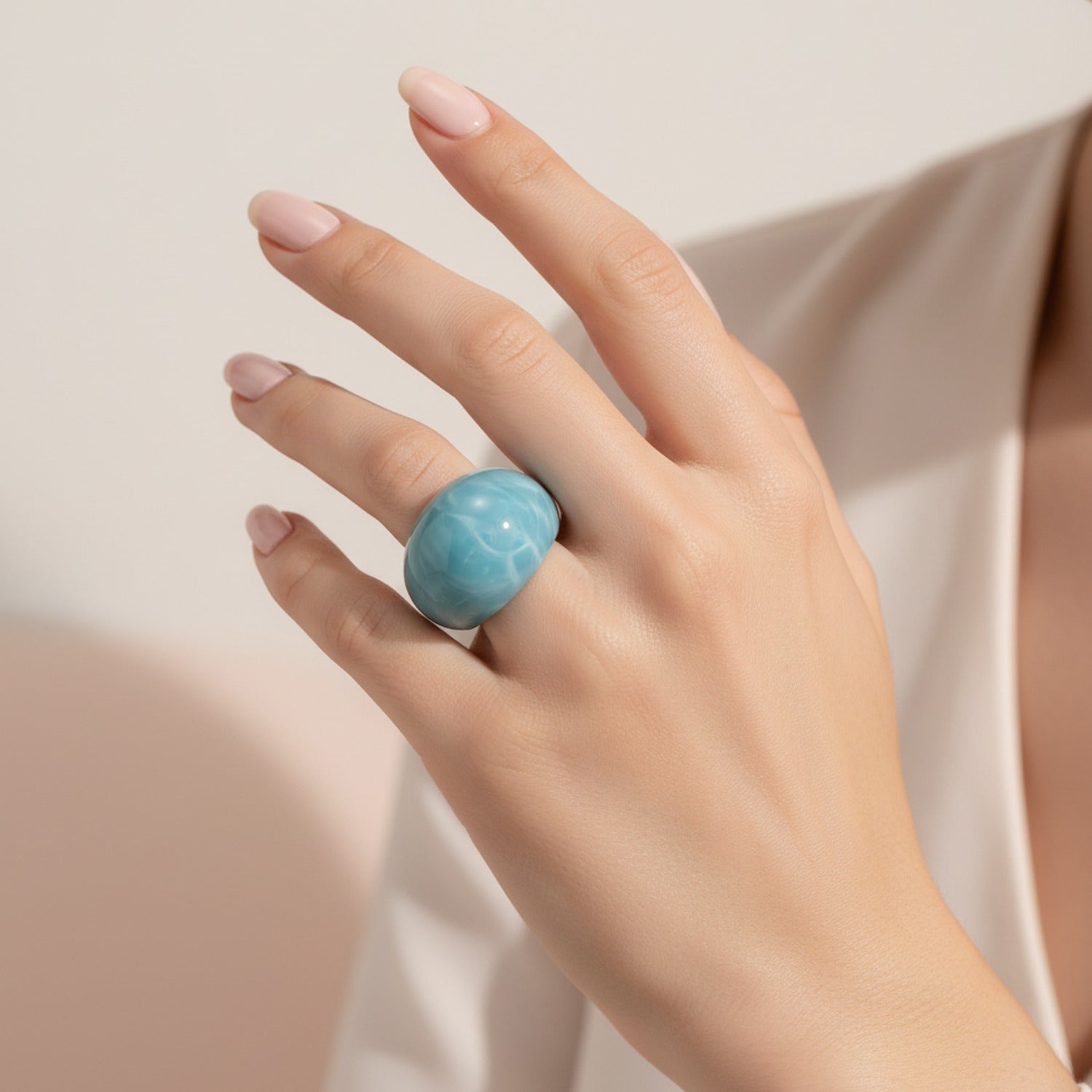 Turquoise Carved Stone Band Ring