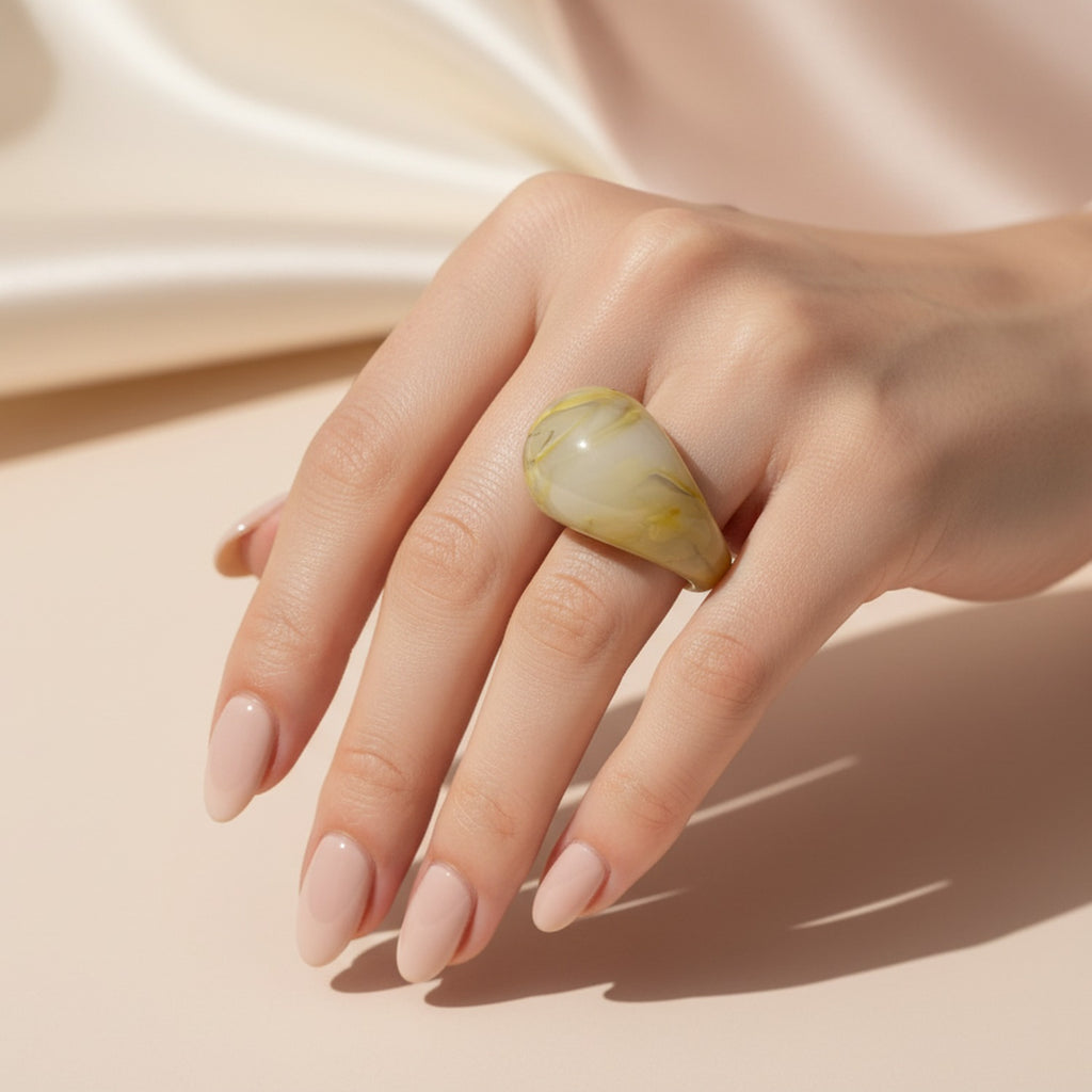 Marble Swirl Dome Ring Gold Accents