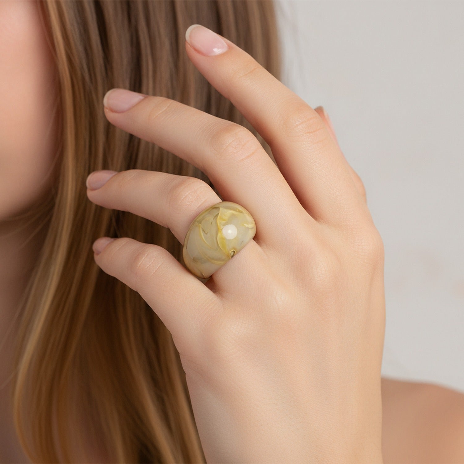 Marble Swirl Dome Ring Gold Accents