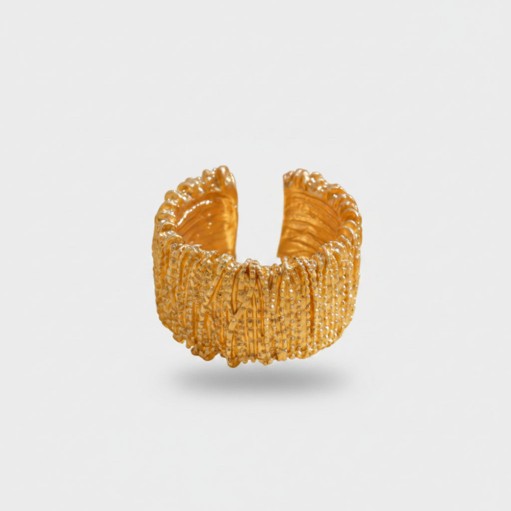 Gold Textured Cuff Ring Statement Piece