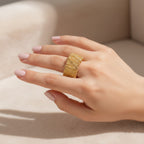 Gold Textured Cuff Ring Statement Piece