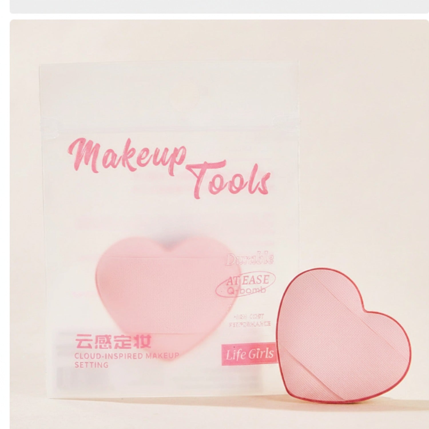 Pink Heart-Shaped Makeup Sponge Puff Tool