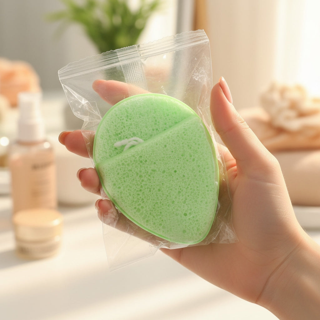 Green Leaf-Shaped Facial Cleansing Sponge