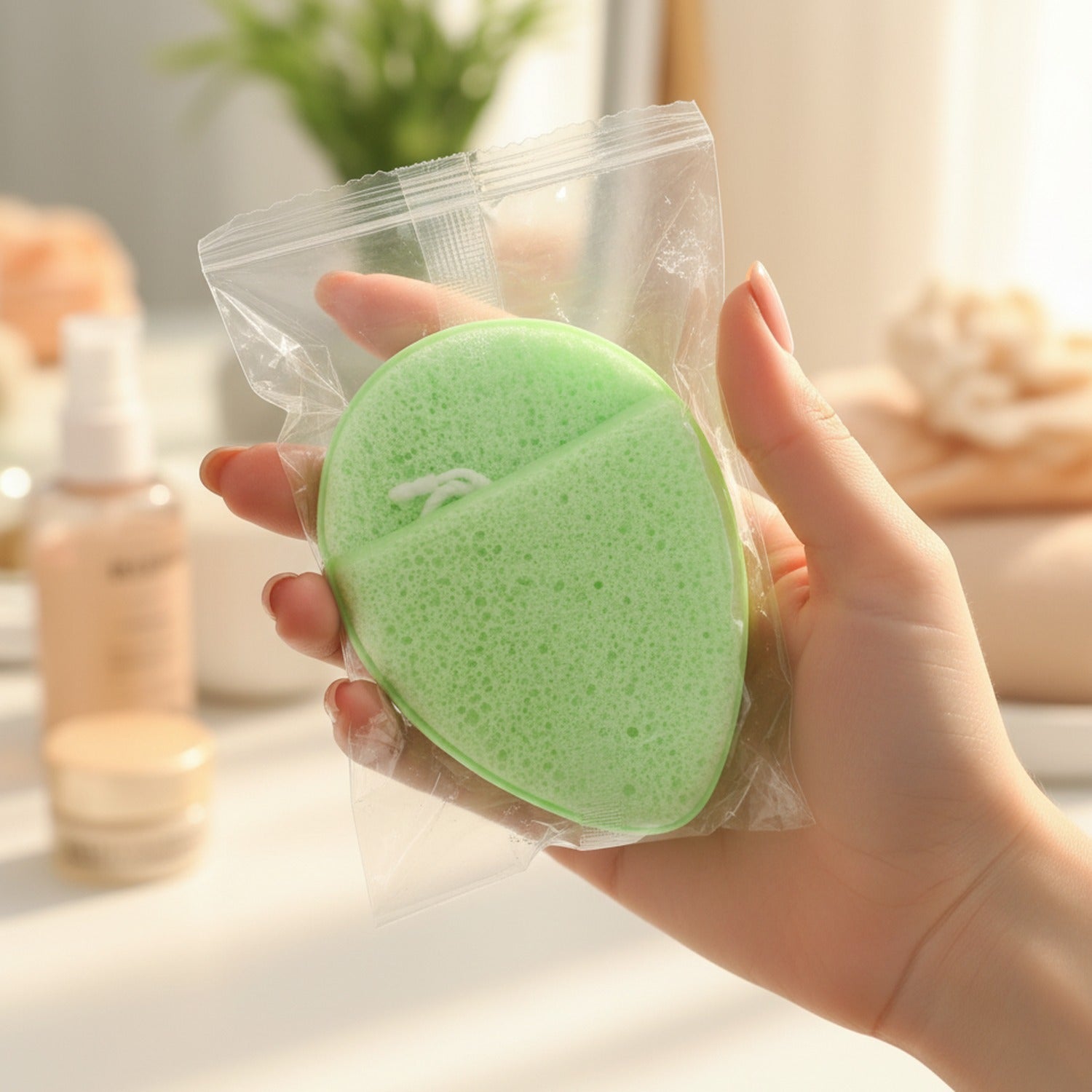 Green Leaf-Shaped Facial Cleansing Sponge