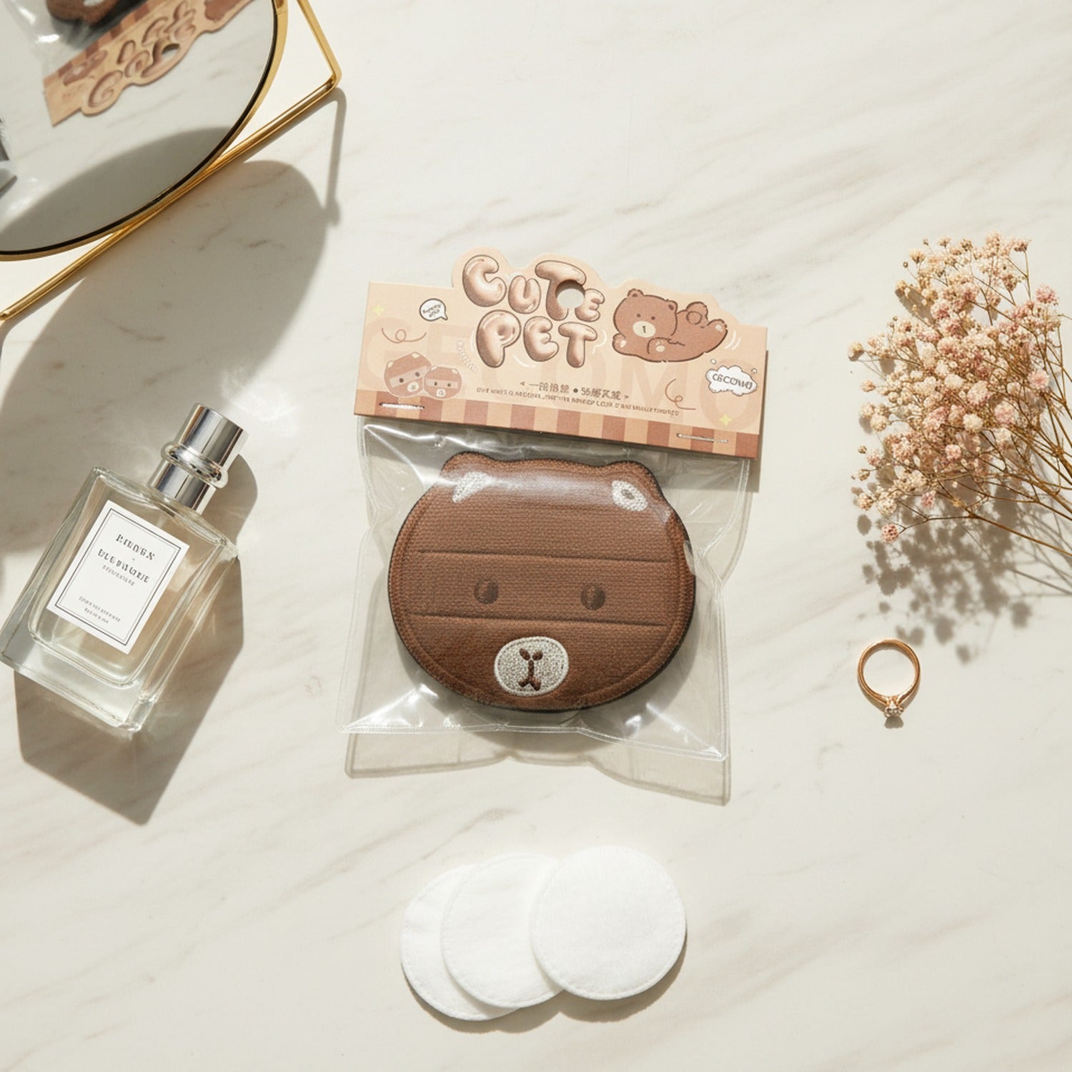 Cute Brown Bear Plush Makeup Mirror Compact – Korean beauty tool (view 2)