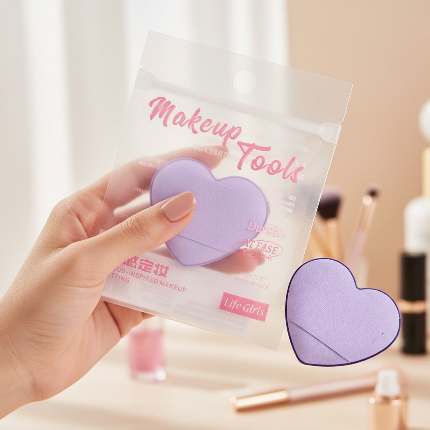 Purple Heart-Shaped Makeup Setting Sponge