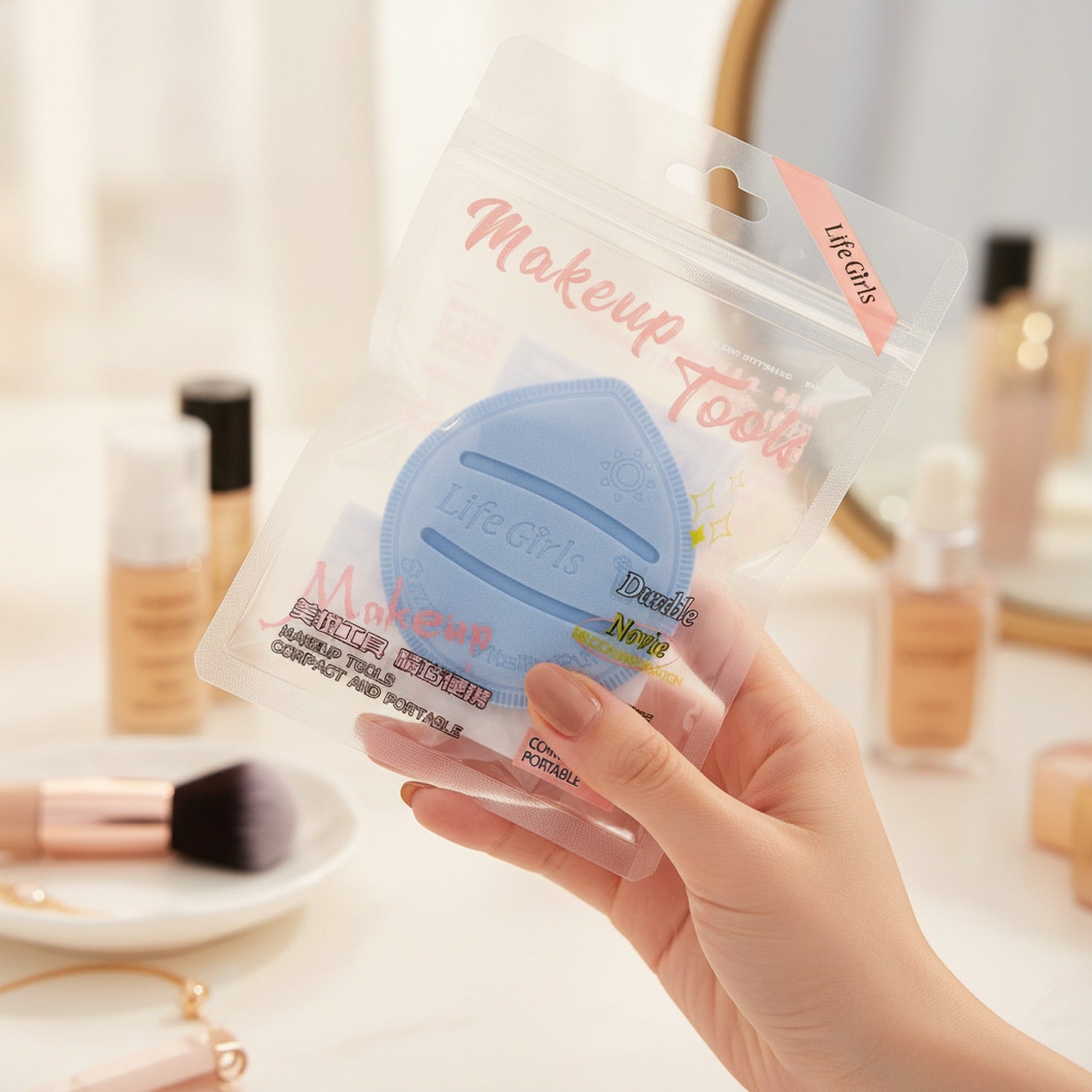 Blue Teardrop Makeup Tool with Slots