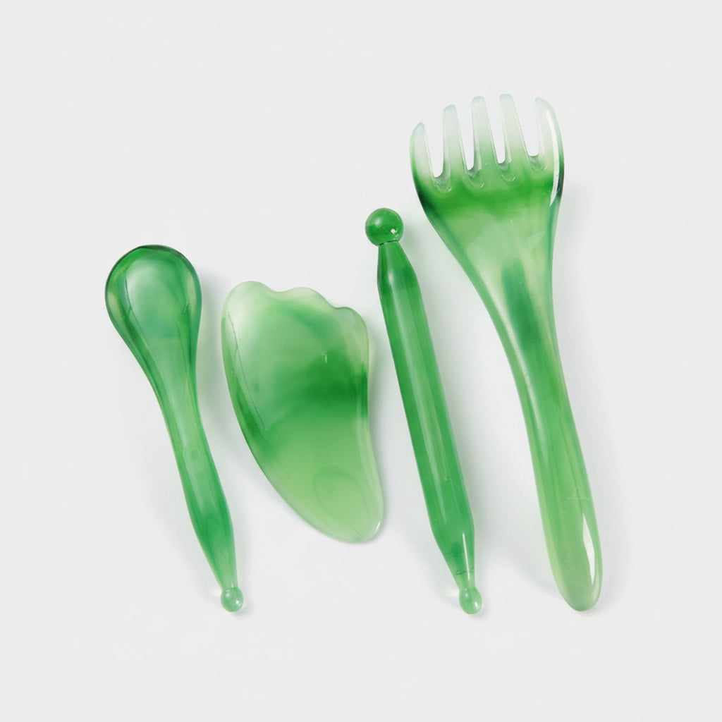 Jade Green Gua Sha Stone Facial Roller Set