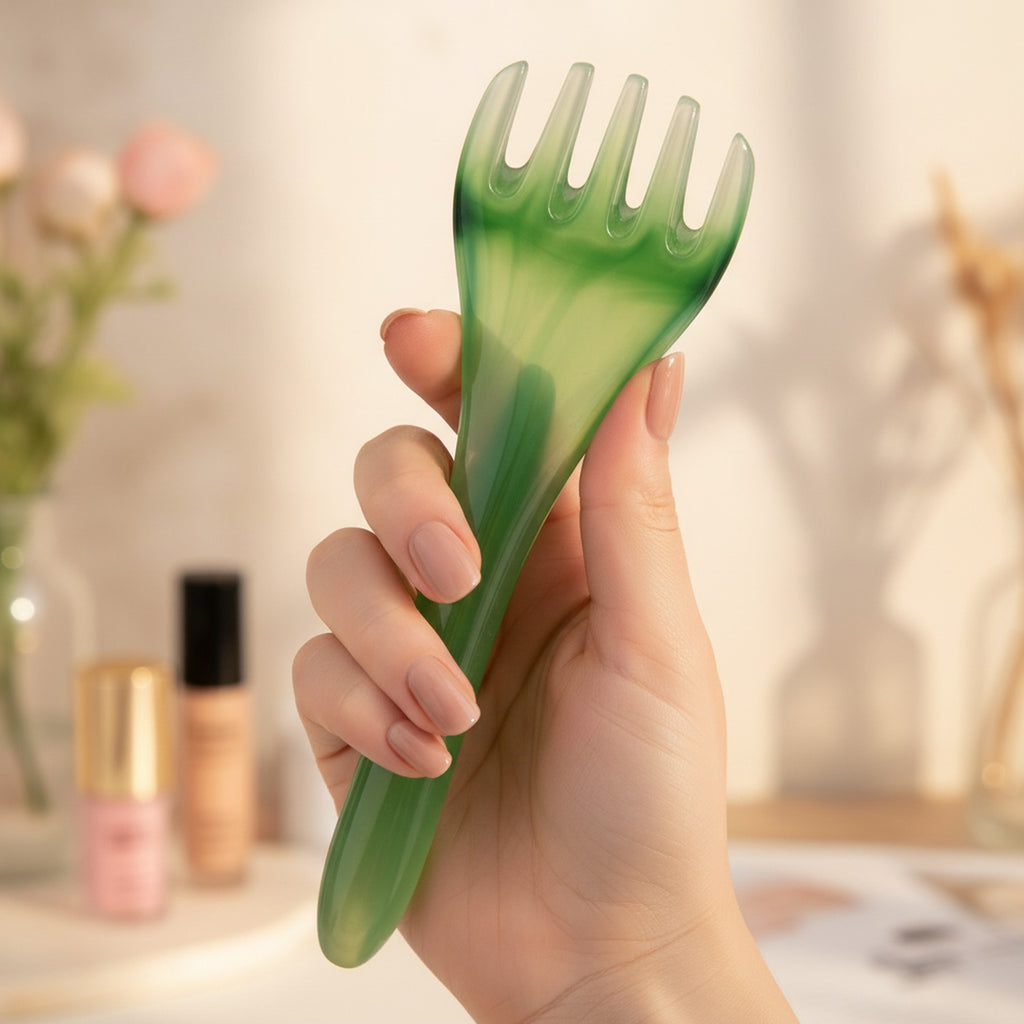 Jade Green Gua Sha Stone Facial Roller Set