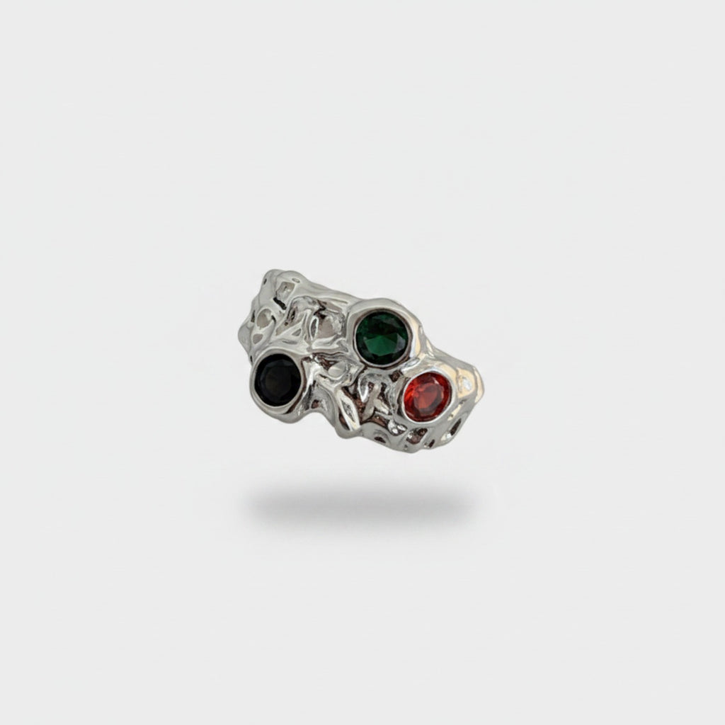 Silver Skull Ring With Gemstone Accents