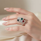 Silver Skull Ring With Gemstone Accents