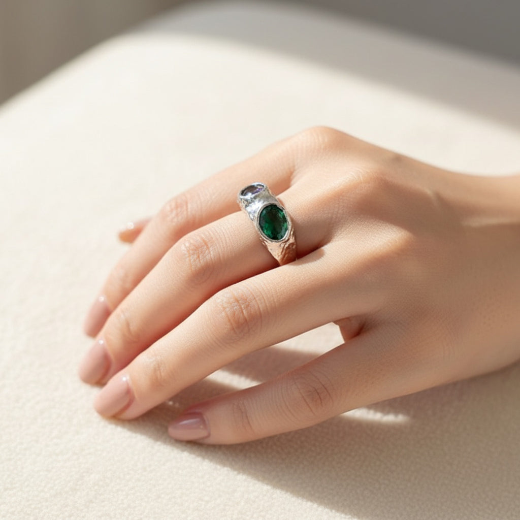 Purple Amethyst & Abalone Oval Silver Ring Set