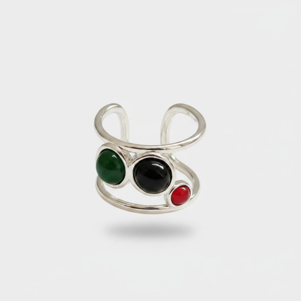 Colorful Gemstone Cuff Ring Set Silver