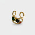 Colorful Gemstone Gold Ring Set With Green Black Red Stones