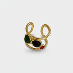 Colorful Gemstone Gold Ring Set With Green Black Red Stones