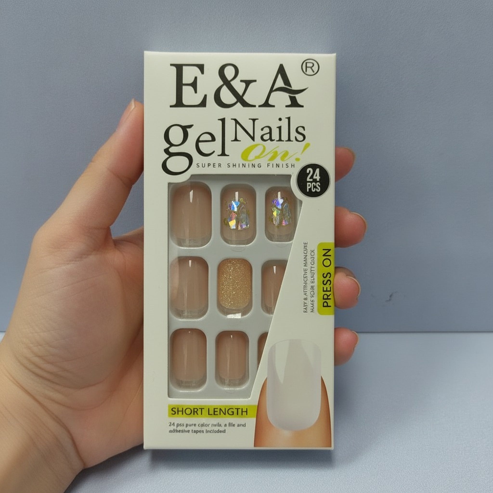 E&A Short Nude Glitter Gel Press On Nails 24 Pcs