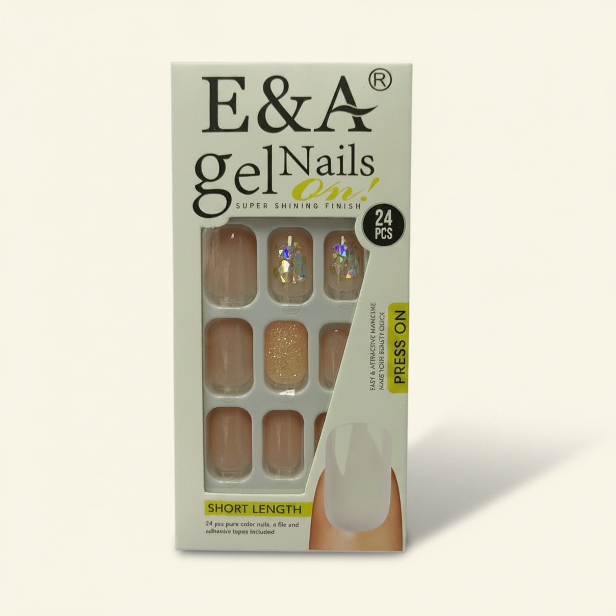 E&A Short Nude Glitter Gel Press On Nails 24 Pcs