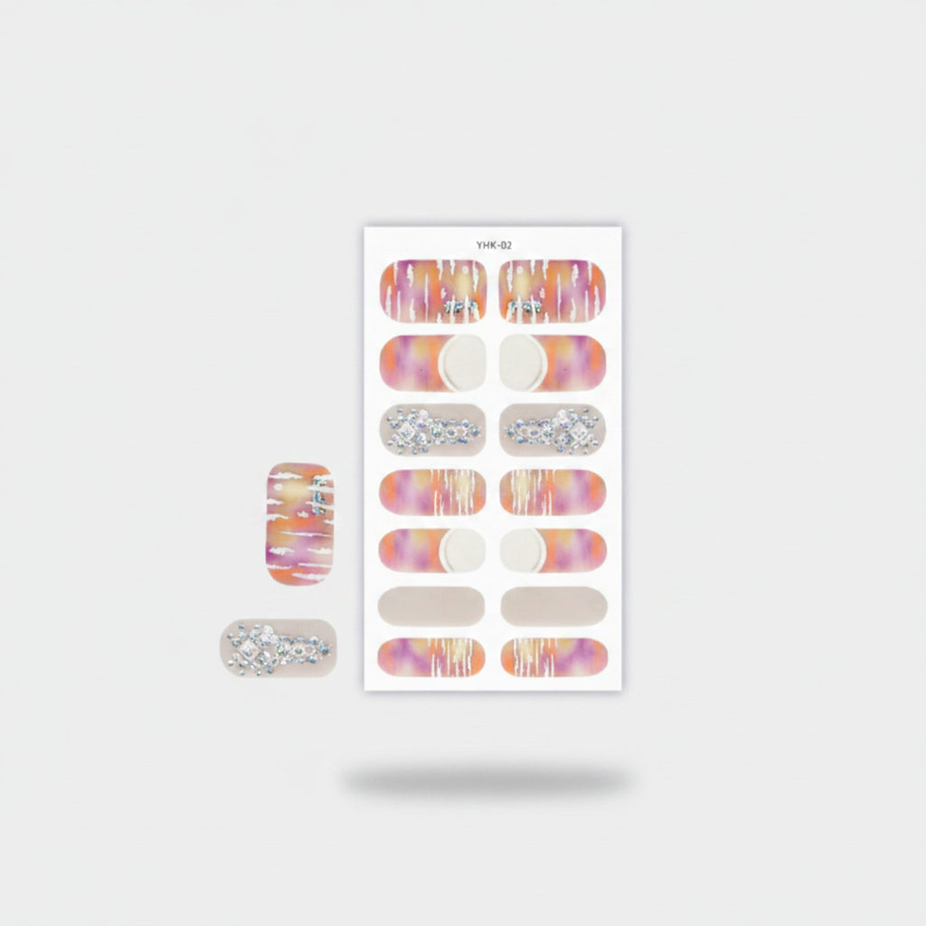 Gradient Ombre Nail Wraps With Rhinestone Accents
