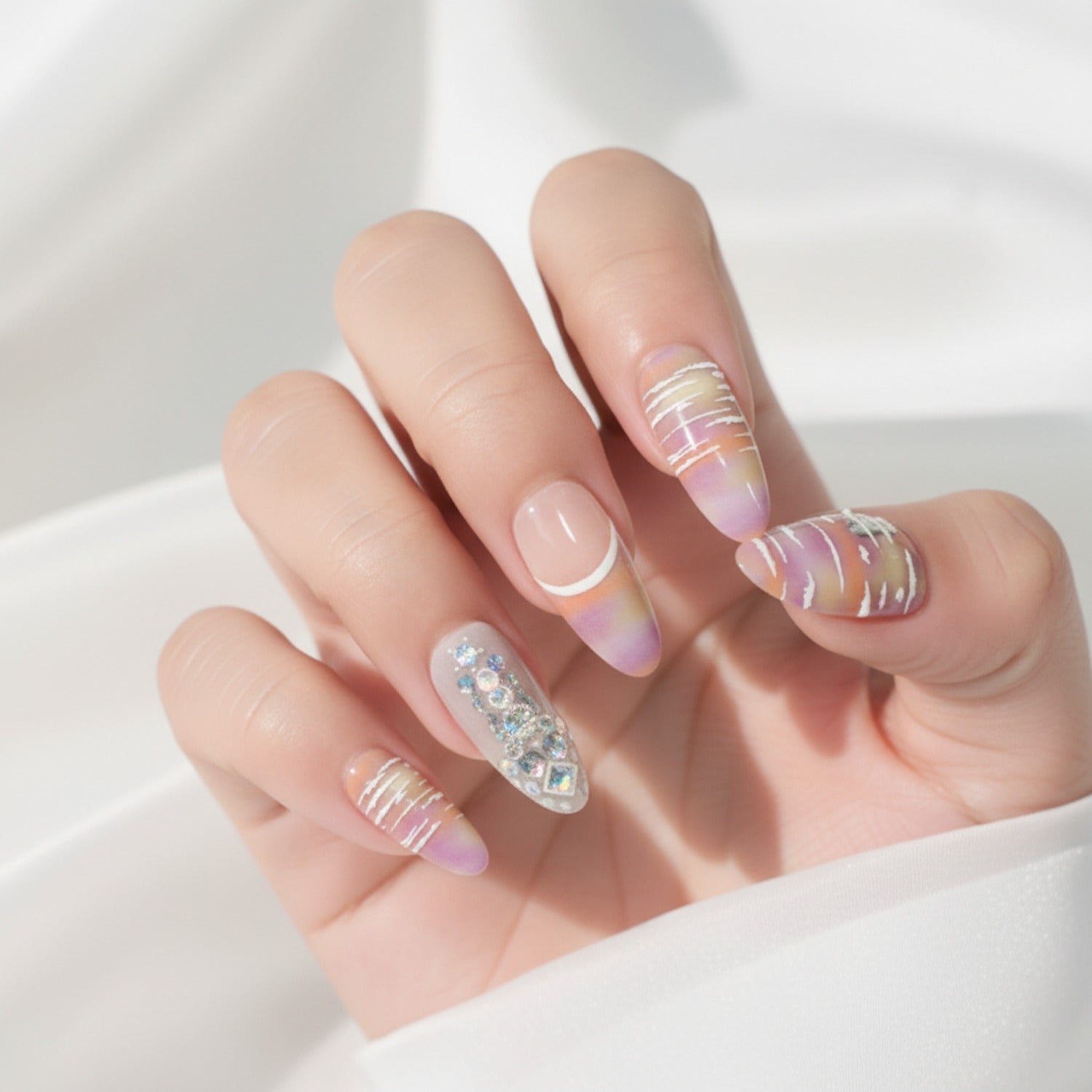 Gradient Ombre Nail Wraps With Rhinestone Accents