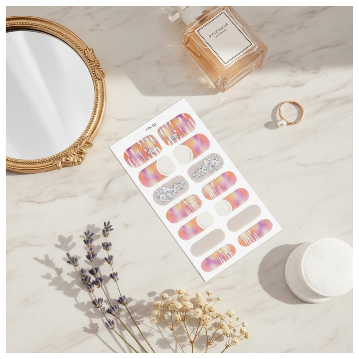 Gradient Ombre Nail Wraps With Rhinestone Accents – Korean nail care (view 3)