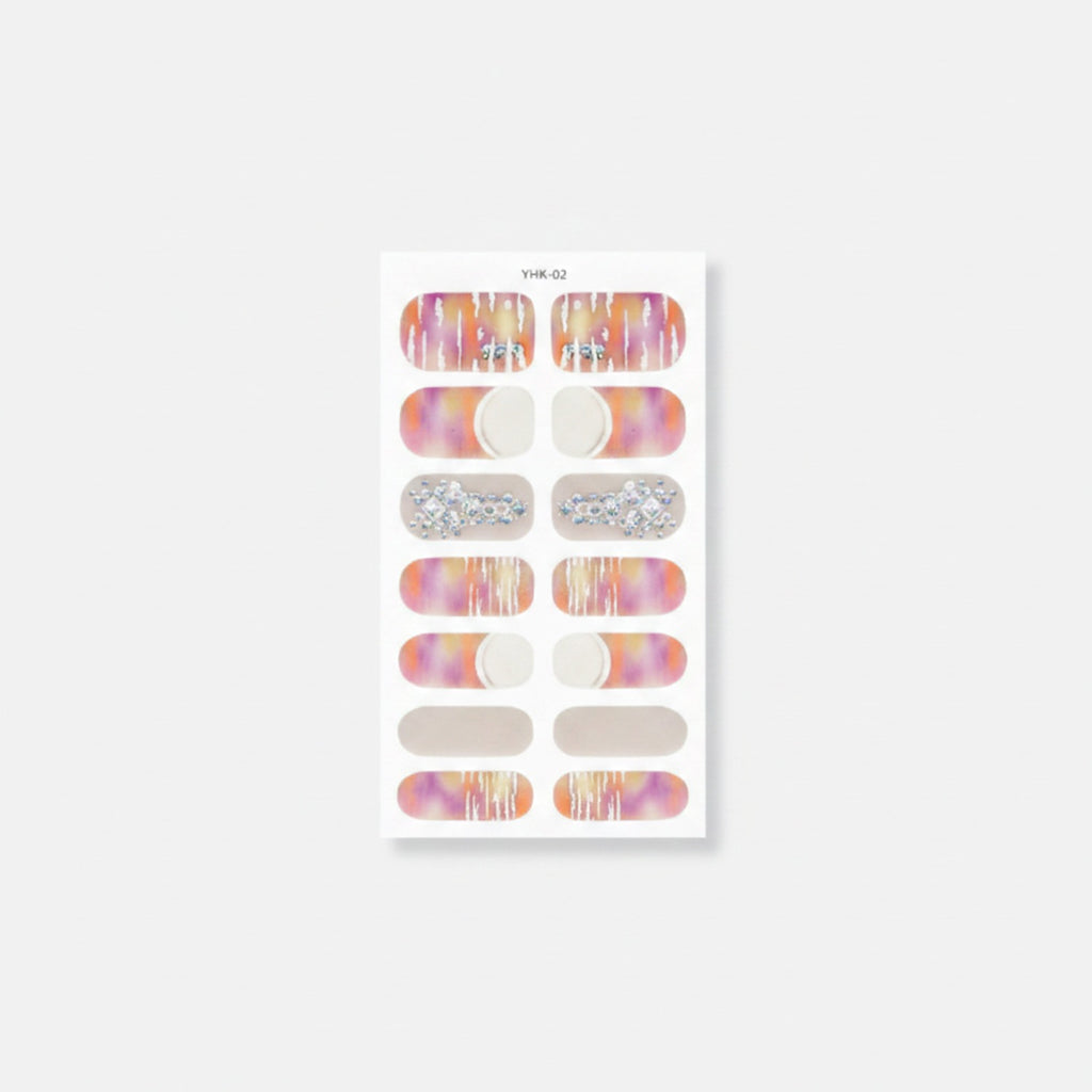 Gradient Ombre Nail Wraps With Rhinestone Accents – Korean nail care (view 1)