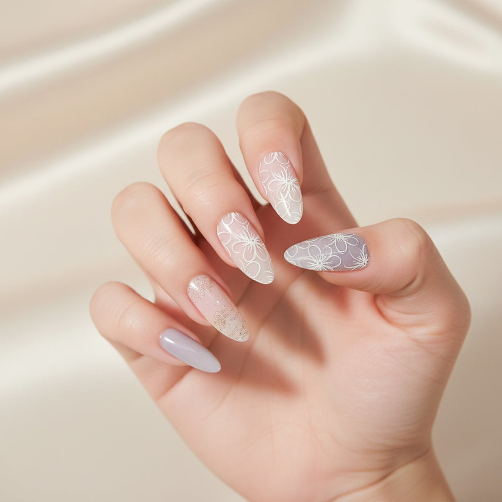 Floral Nail Wraps Aesthetic Neutral Set