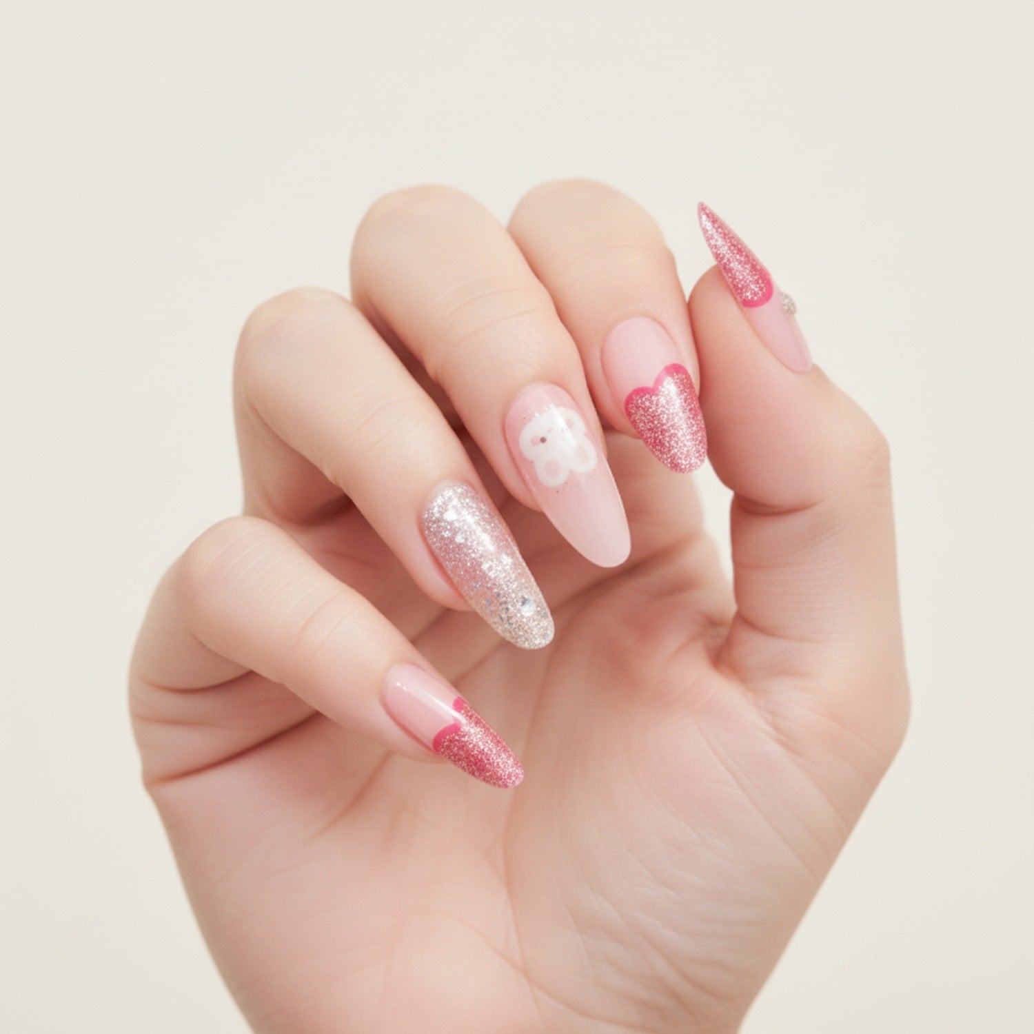 Glitter Nail Wraps With Rhinestone Heart Design