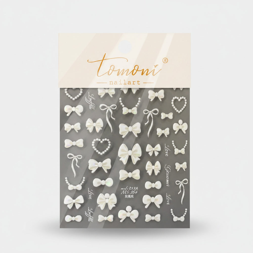Bow Pearl Heart Nail Art Stickers