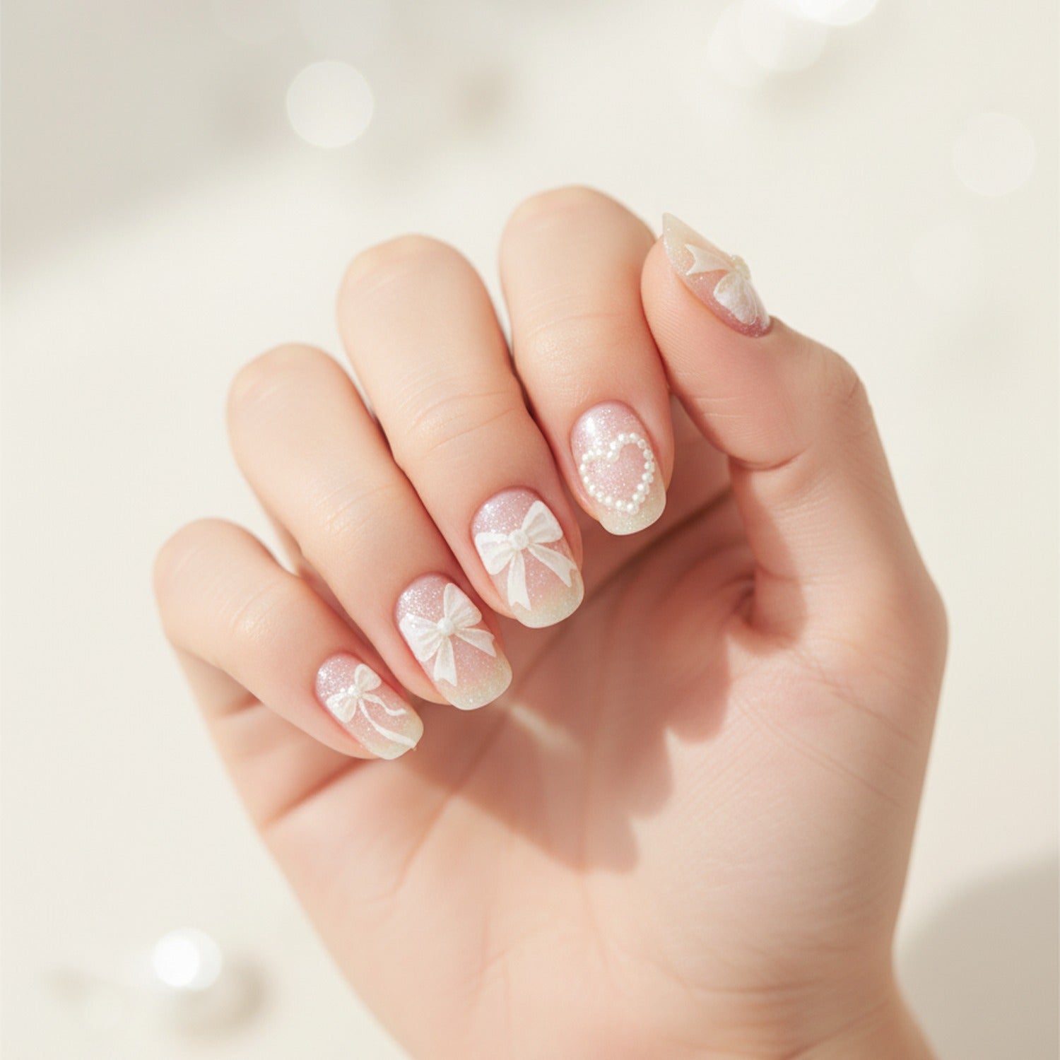 Bow Pearl Heart Nail Art Stickers
