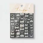 White Pearl Bow Heart Nail Art Stickers