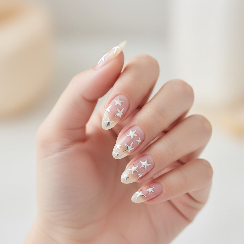Silver Star Nail Art Sticker Strips