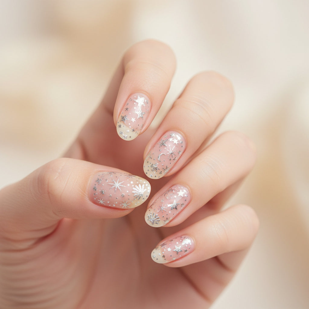 Celestial Moon Star Nail Art Stickers Silver