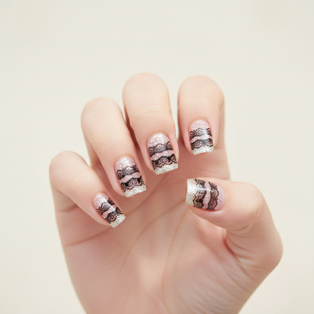 Lace Nail Art Sticker Strips Black White